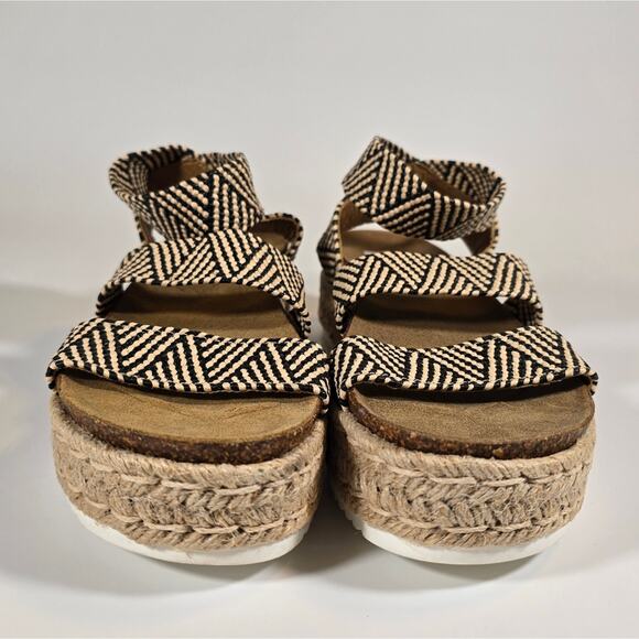 L Steve Madden Kimmie Flatform Espadrille Sandals Black Tan Womens Size 9 Jute - Picture 3 of 10
